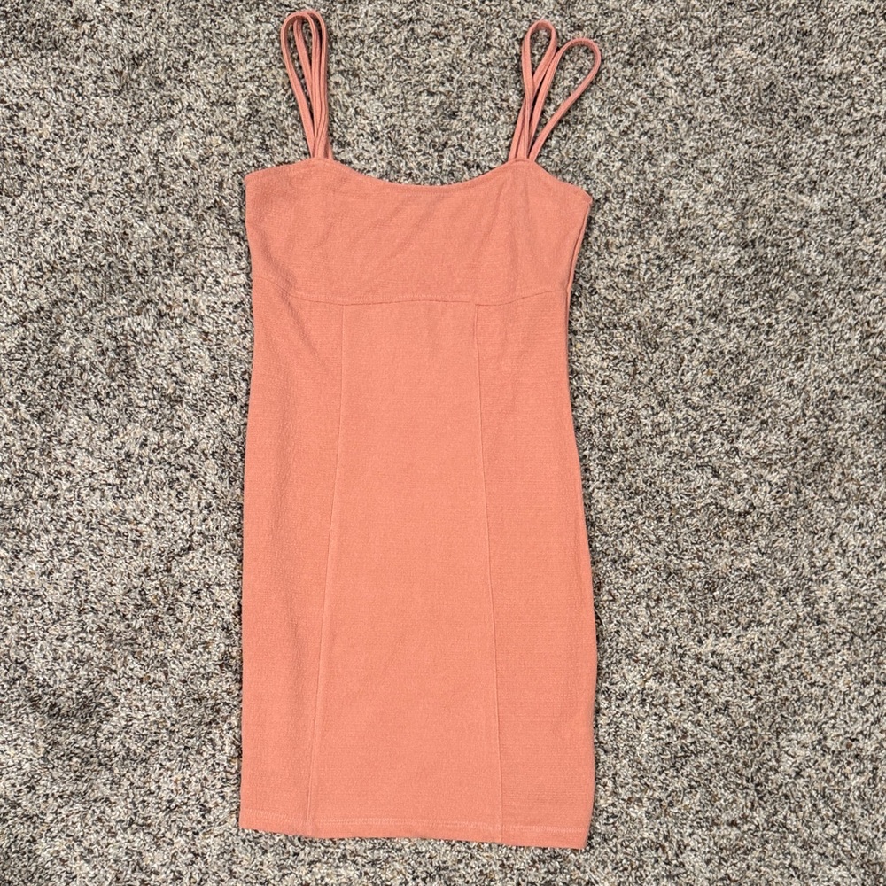 Ambiance Coral Pink Mini Dress with Double Spaghetti Straps —FAST SHIP